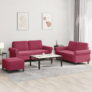 vidaXL 3-delige Loungeset met kussens fluweel wijnrood