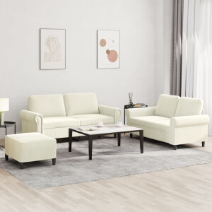 vidaXL 3-delige Loungeset met kussens fluweel crèmekleurig