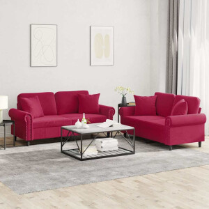 vidaXL 2-delige Loungeset met kussens fluweel wijnrood