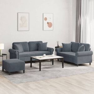 vidaXL 3-delige Loungeset met kussens fluweel donkergrijs
