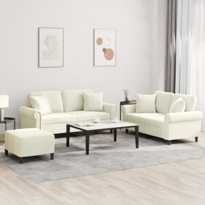 vidaXL 3-delige Loungeset met kussens fluweel crèmekleurig
