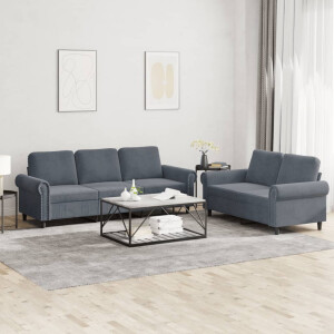 vidaXL 2-delige Loungeset met kussens fluweel donkergrijs