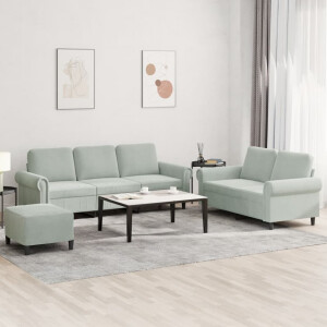vidaXL 3-delige Loungeset met kussens fluweel lichtgrijs