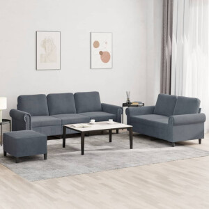 vidaXL 3-delige Loungeset met kussens fluweel donkergrijs