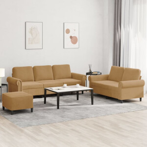 vidaXL 3-delige Loungeset met kussens fluweel bruin