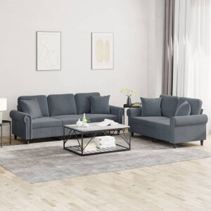 vidaXL 2-delige Loungeset met kussens fluweel donkergrijs