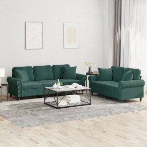 vidaXL 2-delige Loungeset met kussens fluweel donkergroen