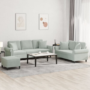 vidaXL 3-delige Loungeset met kussens fluweel lichtgrijs