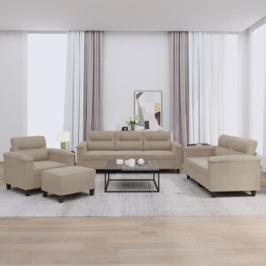 vidaXL 4-delige Loungeset met kussens microvezelstof taupe