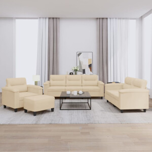 vidaXL 4-delige Loungeset met kussens microvezelstof crèmekleurig
