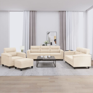 vidaXL 4-delige Loungeset met kussens microvezelstof beige