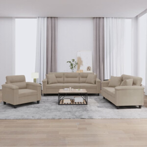 vidaXL 3-delige Loungeset met kussens microvezelstof taupe