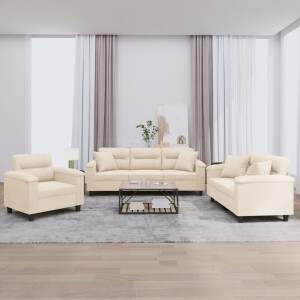 vidaXL 3-delige Loungeset met kussens microvezelstof beige