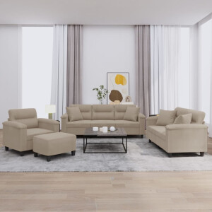 vidaXL 4-delige Loungeset met kussens microvezelstof taupe