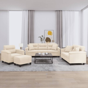 vidaXL 4-delige Loungeset met kussens microvezelstof beige