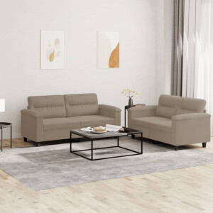 vidaXL 2-delige Loungeset met kussens microvezelstof taupe