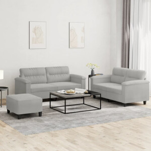 vidaXL 3-delige Loungeset met kussens microvezelstof lichtgrijs