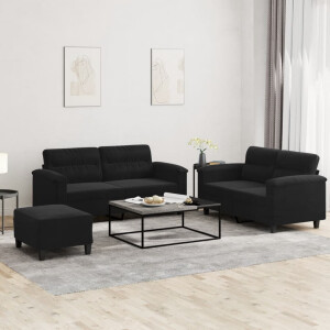 vidaXL 3-delige Loungeset met kussens microvezelstof zwart