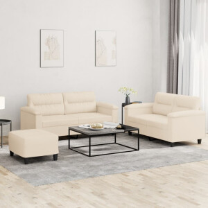 vidaXL 3-delige Loungeset met kussens microvezelstof beige