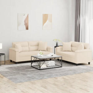 vidaXL 2-delige Loungeset met kussens microvezelstof beige