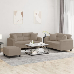 vidaXL 3-delige Loungeset met kussens microvezelstof taupe