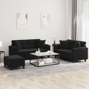 vidaXL 3-delige Loungeset met kussens microvezelstof zwart
