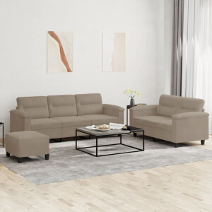 vidaXL 3-delige Loungeset met kussens microvezelstof taupe