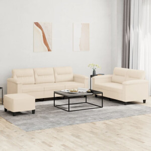 vidaXL 3-delige Loungeset met kussens microvezelstof beige