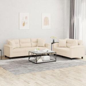 vidaXL 2-delige Loungeset met kussens microvezelstof beige