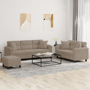 vidaXL 3-delige Loungeset met kussens microvezelstof taupe