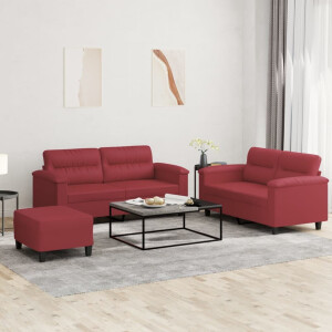 vidaXL 3-delige Loungeset met kussens kunstleer wijnrood