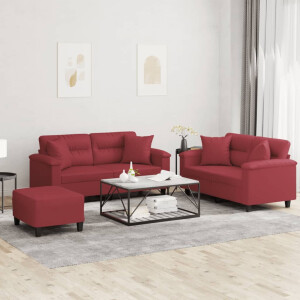 vidaXL 3-delige Loungeset met kussens kunstleer wijnrood