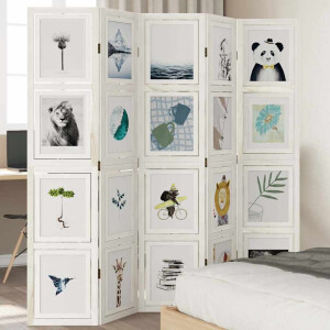 vidaXL Kamerscherm met 5 panelen massief paulowniahout wit