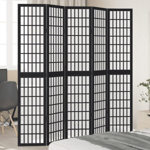 vidaXL Kamerscherm met 5 panelen massief paulowniahout zwart