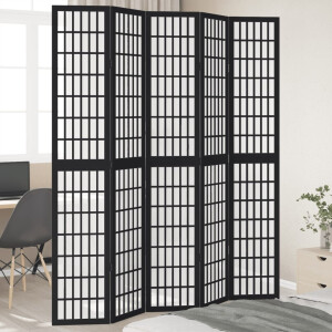 vidaXL Kamerscherm met 5 panelen massief paulowniahout zwart