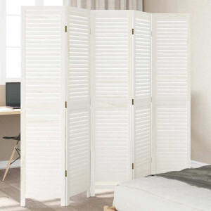 vidaXL Kamerscherm met 5 panelen massief paulowniahout wit
