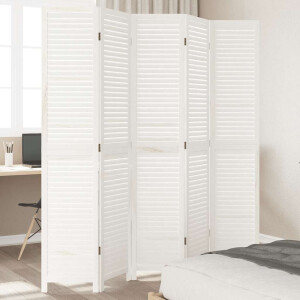vidaXL Kamerscherm met 5 panelen massief paulowniahout wit