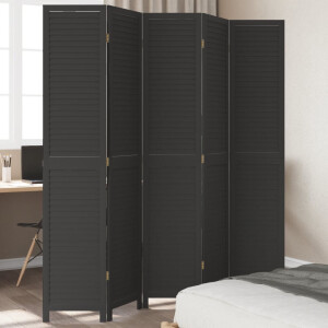 vidaXL Kamerscherm met 5 panelen massief paulowniahout zwart