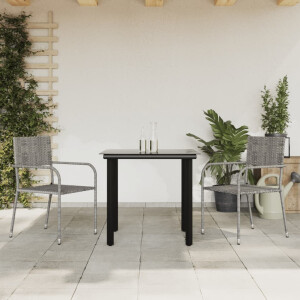 vidaXL 3-delige Tuinset poly rattan en staal grijs en zwart