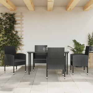 vidaXL 5-delige Tuinset poly rattan en staal zwart