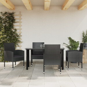 vidaXL 5-delige Tuinset poly rattan en staal zwart