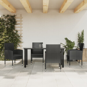 vidaXL 5-delige Tuinset poly rattan en staal zwart