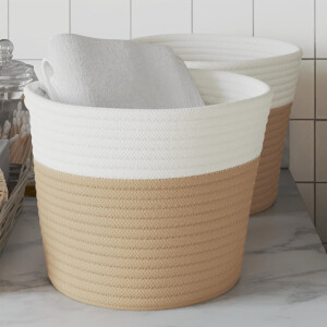 vidaXL Opbergmanden 2 st Ø 24x18 cm katoen beige en wit