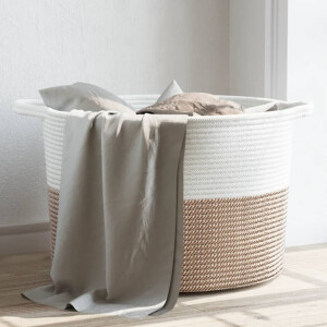 vidaXL Wasmand Ø 55x36 cm katoen bruin en wit