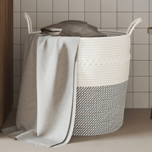 vidaXL Opbergmand Ø 43x38 cm katoen grijs en wit