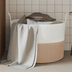 vidaXL Opbergmand Ø 51x33 cm katoen bruin en wit