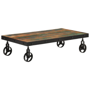 vidaXL Salontafel met wieltjes 100x55x26 cm massief gerecycled hout