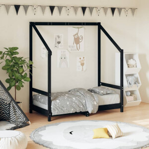 vidaXL Kinderbedframe 70x140 cm massief grenenhout zwart
