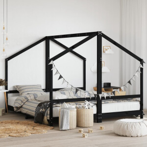 vidaXL Kinderbedframe 2x(90x200) cm massief grenenhout zwart