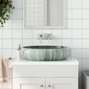 vidaXL Opzetwasbak ovaal 59x40x15 cm keramiek groen